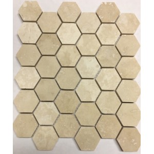 Ivory 2 inch Hexagon Honed Travertine Mosaic